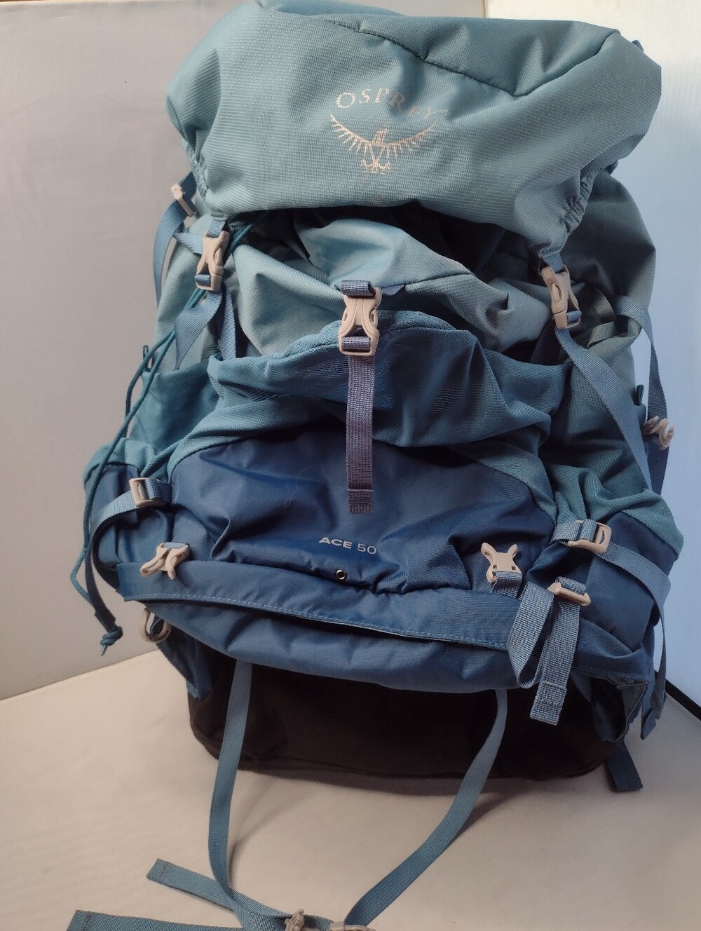 Osprey Ace 50 Youth Hiking Backpack Blue Raincover Camping Travel Pack